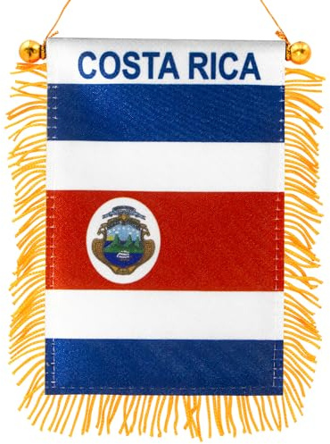 Anley 10,2 x 15,2 cm große Costa Rica-Fransen-Flagge zum Aufhängen am Fenster – Mini-Flaggen-Banner und Auto-Rückspiegel-Dekor – Costa Rica-Flagge zum Aufhängen mit Fransen und Saugnapf