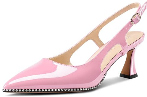 NobleOnly Donna Chiusa a Punta Medio Gattini Tacco Heel Slingback Pumps Fibbia Dress Casual Slip-on Scarpe 6.5 CM Heels Rosa A 39 EU