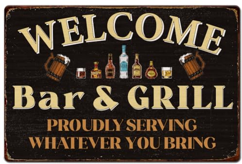 SUPERDANT Willkommen Metallschild Bar Blechschild Retro Blechschild Metall Cocktail Blechschilder Bar Grill Stolz Servieren Personalisierte Metallschilder für Mann Pub Garage Home Decor