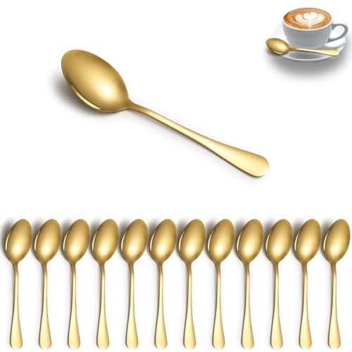 ReaNea Gold Tea Spoons Set of 12, Stainless Steel 14.3cm Dessert, Coffee, Stirring, Latte for Home, Restaurant, Hotel, Wedding, Event, Parties