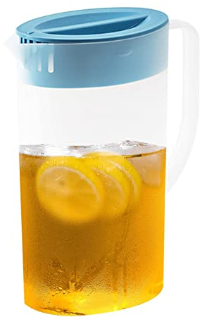 Boccali d'Acqua in Plastica da 1,5L/2L con Coperchio e Manico - Caraffa Trasparente per Frigorifero, Caraffa d'Acqua Calda/Fredda, Contenitori per Bevande, Limonata, Latte, Tè Freddo (Blue,1.5L)