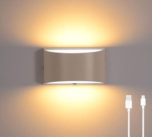 Wandleuchte Innen, Wandlampe Ohne Stromanschluss und Bohren, Dimmbar Wandleuchten mit Akku, Touch Control für Schlafzimmer Treppen Badezimmer Wohnzimmer (Weiß, Warmweiß)
