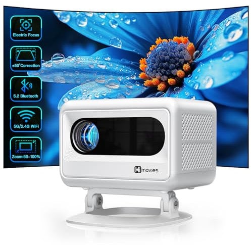 【Electric Focus & Keystone】Mini Projector, Himovies WiFi Bluetooth Portable Projector, 15000L Full HD 1080P Projector, Video Projector Compatible with iOS & Android Phone/USB/HDMI/TV Stick