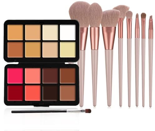 Palette Correttori Colorati, MKNZOME 16 Colori Contouring Viso Crema Correttore Occhiaie e Pennelli Trucco Palette Contouring Impermeabili a Lunga Durata Set Trucchi Regalo per Donne Ragazze