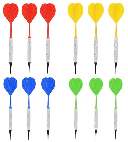 WJUAN 12 Pezzi Freccette Punta Plastica, Stabile Freccette Professionali, Freccette 4 Colori, con 36 Punte di Ricambio, Non Facile Piegare, per Principianti Appassionati Freccette