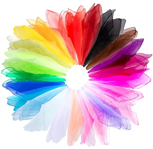 Baimuni 25 Stück Jongliertücher, Bunt Square Tanz Tücher, Chiffontücher Tanzen, Tanztücher, Kindergarten Kinder Party-Aktivitäten Zubehör Dekoration für Gymnastik Jonglieren Spiele, 60x60cm