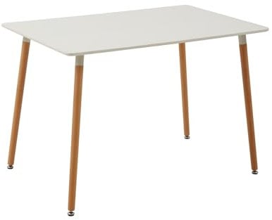 JZGORC Mesa de Comedor Rectangular Moderna, Mesa de Comedor para 4-6 Personas, Mesas de Comedor con Patas de Haya y Anillo de Goma Ajustable, 110 * 70 * 75cm - Blanco