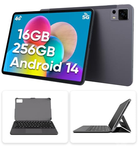 weelikeit Tablet mit Tastatur – 12 Zoll Android 14, FHD-Display, 16GB RAM + 256GB Speicher (erweiterbar bis 2TB), Octa-Core, 8000mAh Akku, 20W Schnellladung, Dualband WLAN, Dualkamera, mit Hülle