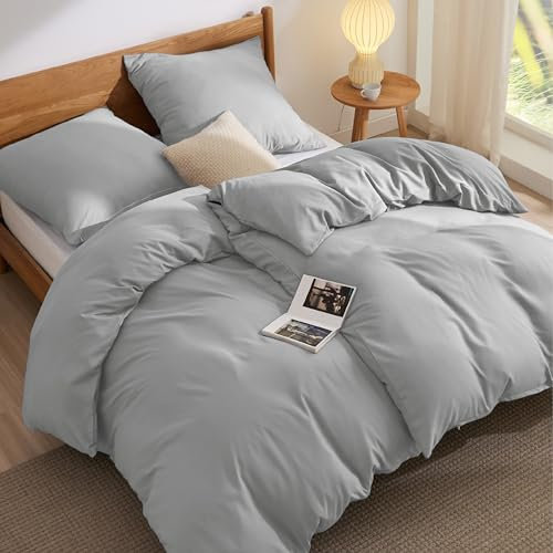 BEDSURE Bettwäsche 135x200 4teilig Silbergrau - 2 Bettbezüge 135x200 cm + 2 Kissenbezüge 80X80 cm, ÖKO-TEX Bettwäsche-Sets Grau Polyester Mikrofaser mit Reißverschluss