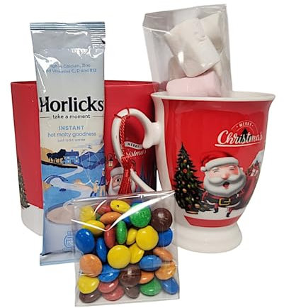 Christmas Hot Chocolate Mug Gift Hamper Set Includes Festive Mug with Hot Chocolate, Marshmallows & gems Chocolates gift hamper for All Ocassion