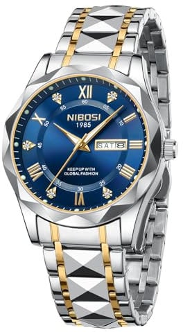 NIBOSI Armbanduhr Herren Uhren Analog Quarz Edelstahl Wasserdicht Armbanduhr Herren Business Casual Designer Uhr für Männer-Gold Blue