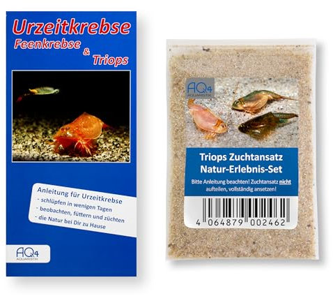 AQ4Aquaristik Triops Zuchtansatz Natur-Erlebnis-Set Urzeitkrebs-Eier ca. 100 Stück in Sand mit Anleitung