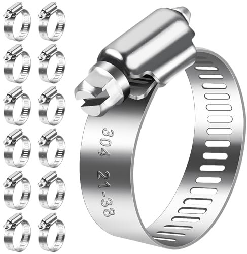 Bolatus Schlauchschellen 21-38mm, 12 Stk Schlauchklemme Edelstahl 304 Einstellbare Schraubschellen, Rohrschellen Sortiment für Poolschlauch, Haus Gas Rohr, Gartenschlauch