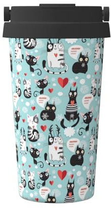 QGWDYYJQ Tasse à café isotherme Motif chats noirs et blancs