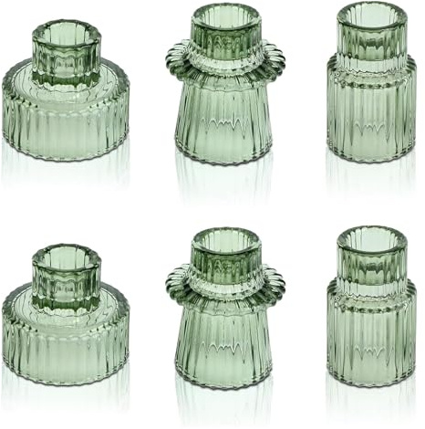 Accmuzzy 6er Set Kerzenhalter Stabkerze,2-in-1 Kerzenständer Stabkerzen,Teelichthalter Transparent,Klein Kerzenständer Glas für Hochzeit Tischdeko,Esstisch Party,Weihnachten Advent,Vintage Deko