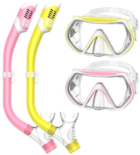 Snorkelutrustning för barn, snorkelset för barn i åldern 6–14 år, Dry Top snorkling, maskset för barn, simglasögon, dykmask, kombiset, anti-dimma, panoramabook