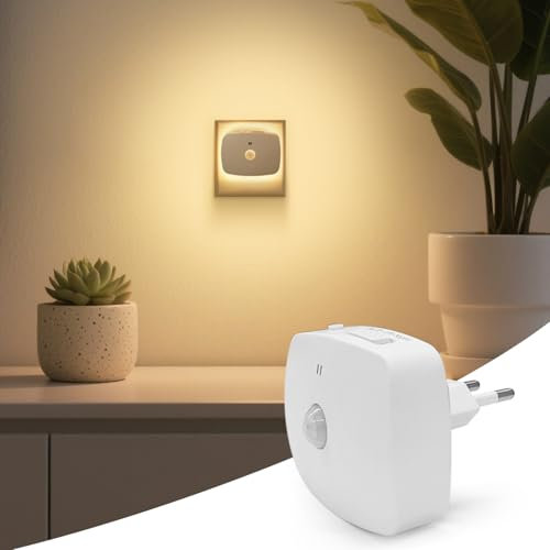 YzzYzz luz nocturna infantil, luces nocturnas de pasillo de Enchufe con Sensor Movimiento y Sensor de Crepúsculo, 3 temperaturas de color, diseño de retroiluminación, Dormitorio, Cocina, Baño,1 Piezas