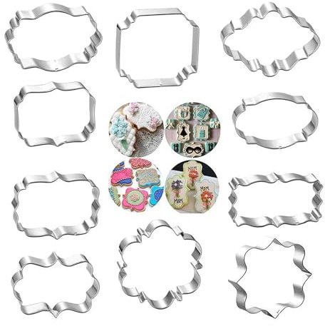 10 Stück Plakette Ausstecher Rahmen Formen Zucker Ausstecher für Geburtstag Hochzeit Babyparty Plätzchen Fondant Dekorationen