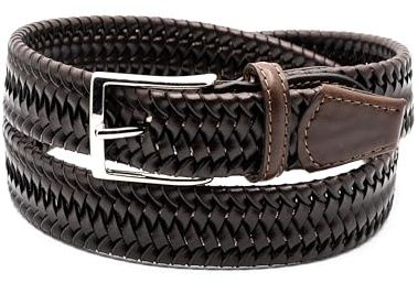 So Milano Herren Flechtgürtel/Stretchgürtel aus Leder, Dunkelblau, Made in Italy (Braun, 100 cm)