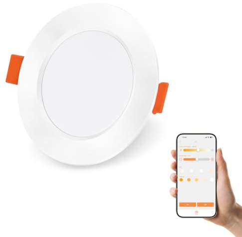 DUSKTEC LED Einbaustrahler 230V Alexa 1er Set, Smart LED Spots Dimmbar mit APP, Deckenspots Warmweiß und Kalt 10W 1000LM Bluetooth Handy Steuerung, Deckenstrahler, IP44 Einbauspots für Bad