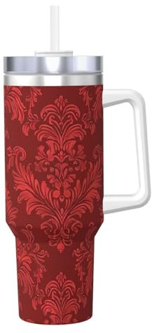 ZSUUGJ Vaso aislado de 40 onzas con asa y tapa con pajilla, taza de viaje, taza de café, botella de agua reutilizable, ideal para coche, trabajo, regalo