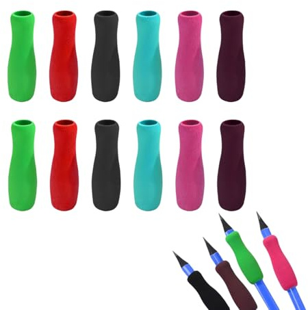 12Pcs Colour Special Supplies Foam Pencil Grips Soft Foam for Adults, Paint Brush Holder Ergonomic Open Slip Insert Pen Right Left-Handed Use for Handwriting, Drawing, Coloring