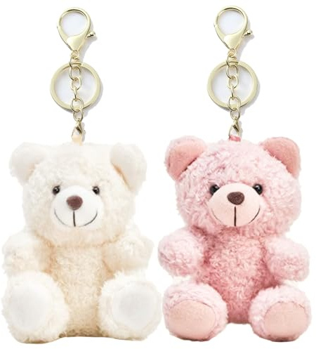 CharmBurst Porte-clés Ours en Peluche, Mignon Porte-clés Teddy pour Sac, Charm pour Sac à Main, Sac à Dos, Rose et Blanc, Porte-clés en Peluche pour Filles