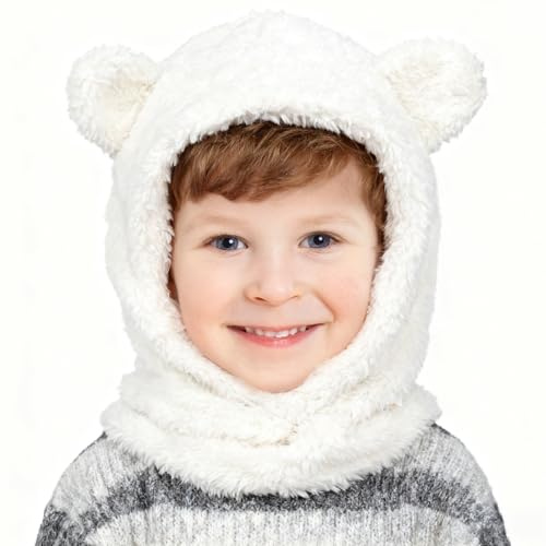 AYPOW Baby Kinder Fleece Schlupfmütze Schalmütze Mädchen Jungen, Warm Wintermütze Thermo Winddichte Sturmhaube Earflap Kapuze Loop Schals Kleinkinder für 1-6 Jahre