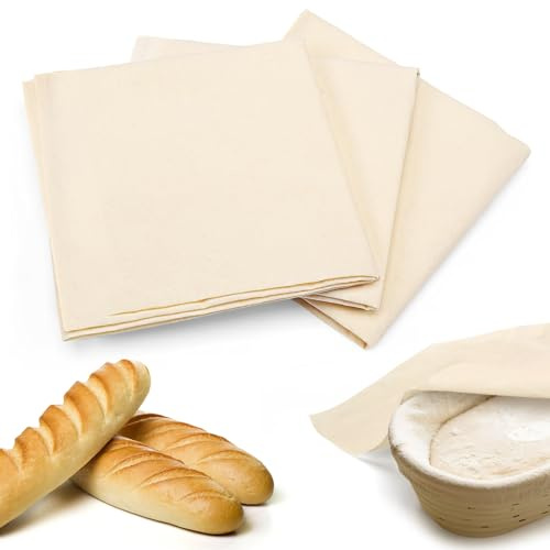 Biubee 3 Pcs 100% Cotton Bread Proofing Cloths for Home Bakers, 28 × 28 | Unbleached Dough Proofing Cover Cloth, for Sourdough Baguette Ciabatta, Reusable Bread Making Accessories