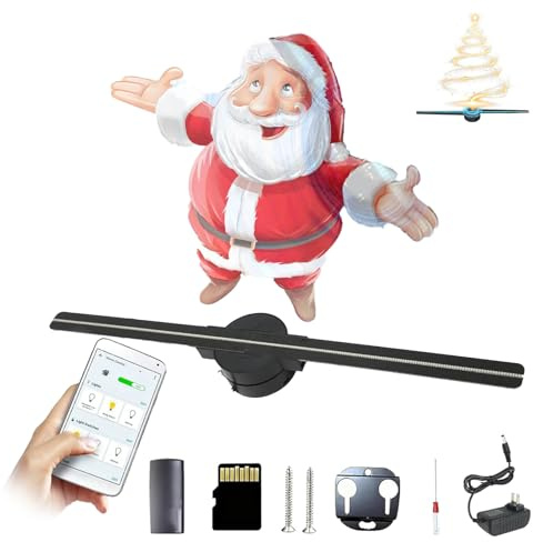 2026 Upgrade 3D Hologram Fan, Led the Holoscreen with Wifi ＆ App Control, 300 Images, Christmas Halloween Picture Spinner (2PCS)