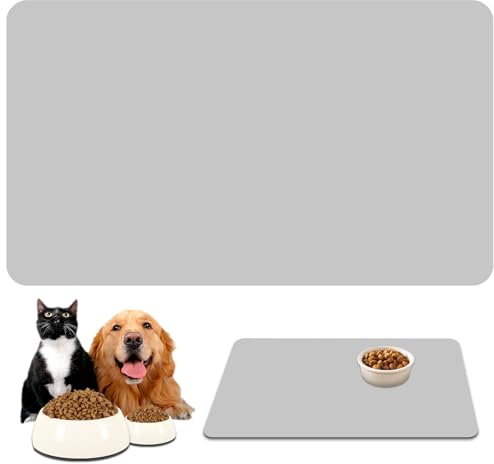 Napfunterlage für Hunde und Katzen, 60 x 40 cm Voerbakmat Hundenapf Matte, Waterafstotend Anti-Slip Petfood Mat, Saugfähige Schnelltrocknend Futtermatten für Haustier, Silikonunterlage Futternapf