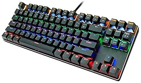 Tastiera meccanica da gioco, tastiera compatta a 87 tasti con interruttore blu equivalente per PC Windows, retroilluminazione a LED rossa