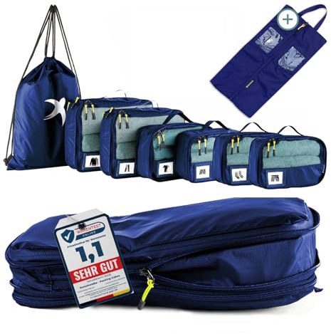 Packwürfel für Koffer, 8-teiliges Set, Reise-Organizer, Packtaschen, Reisezubehör, inkl. Schuhtasche für Reisen, Aufbewahrungstasche, Gepäck-Organizer für die Reisetasche (blau)