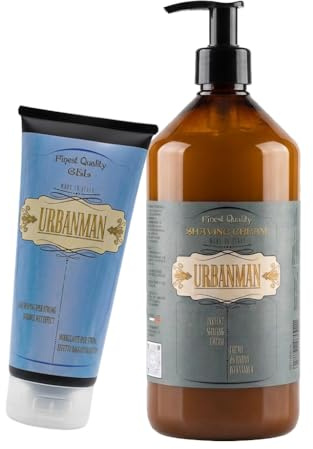 Urbanman Rasiercreme 1000 ml + gratis Haargel für den professionellen Gebrauch, Shaving Cream für Herren, hergestellt in Italien, glättet und befeuchtet die Haut – Rasiercreme für glatte Haut