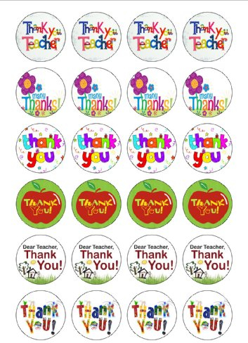 24 PRE CUT Thank You Teacher End of Term Edible Wafer Paper Cake Toppers Decorations