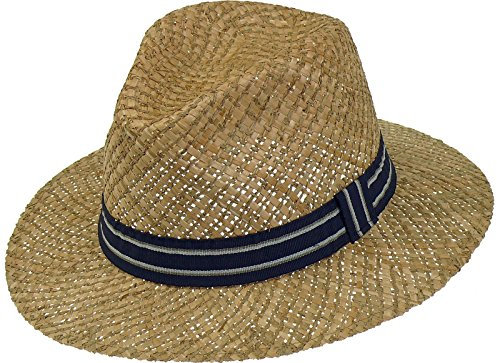 Harrys-Collection Sehr Leichter Strohhut aus 2 Stroharten kombiniert, Kopfgröße:57, Farben:Marine