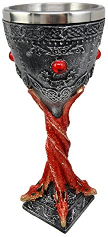 Atlantic Collectibles Large Heaven Descending Fire Flame Twisted Dragons 9.5H Wine Drink Goblet Cup Chalice Figurine