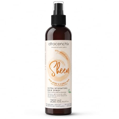 Afrocenchix Sheen Moisturising Hair Spray with Aloe Vera 250ml | Moisturising spray with Aloe Vera & Grapeseed Oil for dry hair.