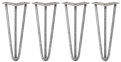 SKISKI LEGS 4 x Hairpin Legs / Hair Pin Legs Set Furniture Desk Bench Chair Table 12 3 Prong 12mm Raw Steel & Protector Feet