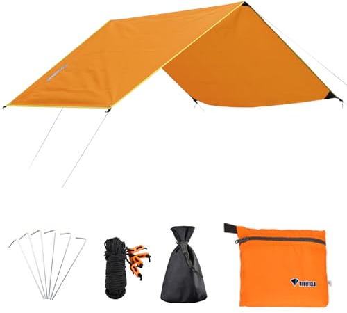 Azarxis Wassedichte Zeltplane, Tarp für Hängematte, Leicht und Kompakt, Sonnenschutz für Outdoor Camping (Orange, S - 150 x 200 cm)