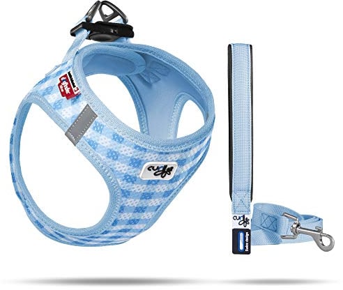 Vest Harness Air-Mesh Skyblue-Caro 3XS & Leash M
