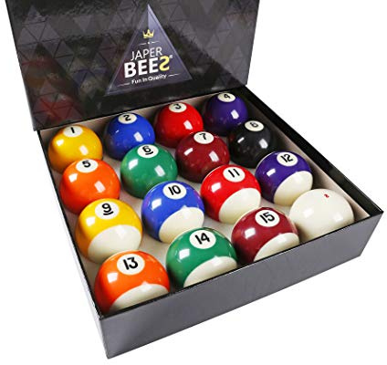 JAPER BEES Billiard Ball/Pool Ball Set Complete 16balls 2-1/4 Regulation Size&Weight Resin Ball (Deluxe Standard