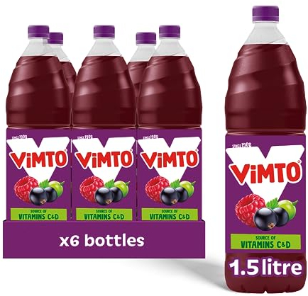 Vimto Original Real Fruit Squash, Blackcurrant, Grape & Raspberry Juice - Mixed Fruit Juice Cordial Drinks - Multipack 1.5 Litre Bottles (Pack of 6)