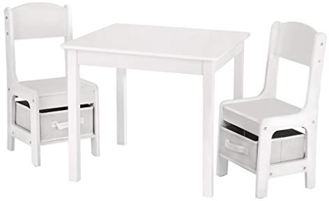 Decopatent Kindertisch mit 2 Stühlen - 1 Tisch und 2 Stühle aus Holz für Kinder - Mit Stauraum - Spieltisch/Basteltisch/Zeichentisch/Sitzgruppen-Set