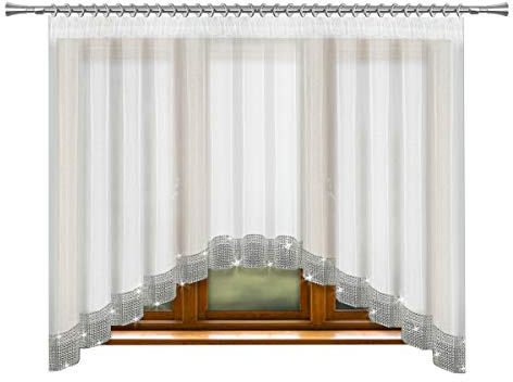Inox Trade Fertiggardine Gardine 400x150 cm Fenstergardine Voile mit Zirkonia Silber Band…