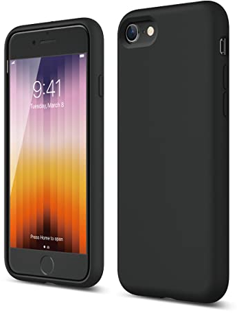 elago Silicone Liquido Custodia Cover Compatibile con iPhone SE 3 (2022) / SE 2 (2020) Compatibile con iPhone 8/7 – Protezione Full Body con Struttura a Tre Strati (Nero)