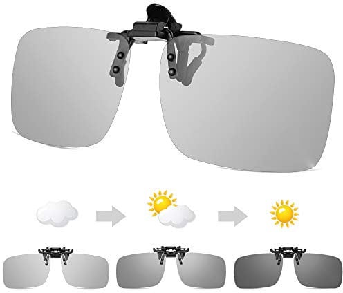 TEMSO Photochromic Clip on Sunglasses Over Prescription Glasses,Flip up Polarised Anti-Glare Myopia Mens Women Driving Glasses, Making the Vision Clear and Safer Driving|UV400|60 * 38mm
