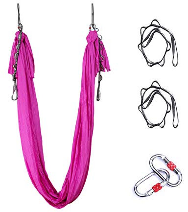 Hamaca de yoga aérea de seda, inversiones de yoga mejoradas, ultra fuerte, antigravedad, juego de columpio para equilibrio y flexibilidad, ejercicios de inversión (rosa brillante)