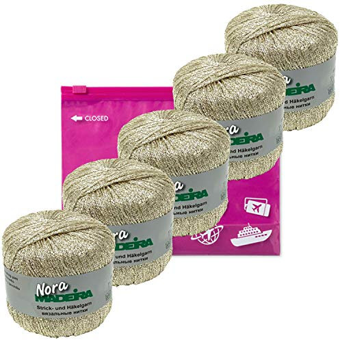 Häkelgarn Glitzergarn Strickgarn metallisiertes Haekelgarn Madeira Nora 5x25g Farbe 323 weissgold