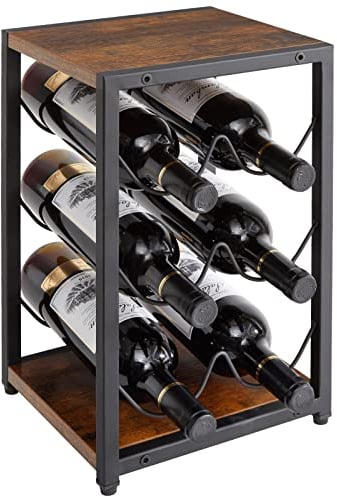 IBUYKE Portabottiglie Vino In Metallo Da 6 Bottiglie, Porta Vino In Legno A 3 Livelli, Portabottiglie Per Piano Di Lavoro, Portabottiglie Vino Da Terra, Mobile, Cucina, Bar, Cantinetta Vino TMJ901H